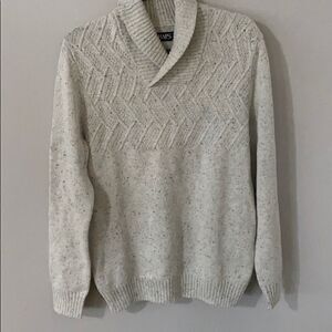 Chaps | Shawl Collar Cable Knit Cream Sweater